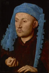 Portret mężczyzny w niebieskim chaperonie